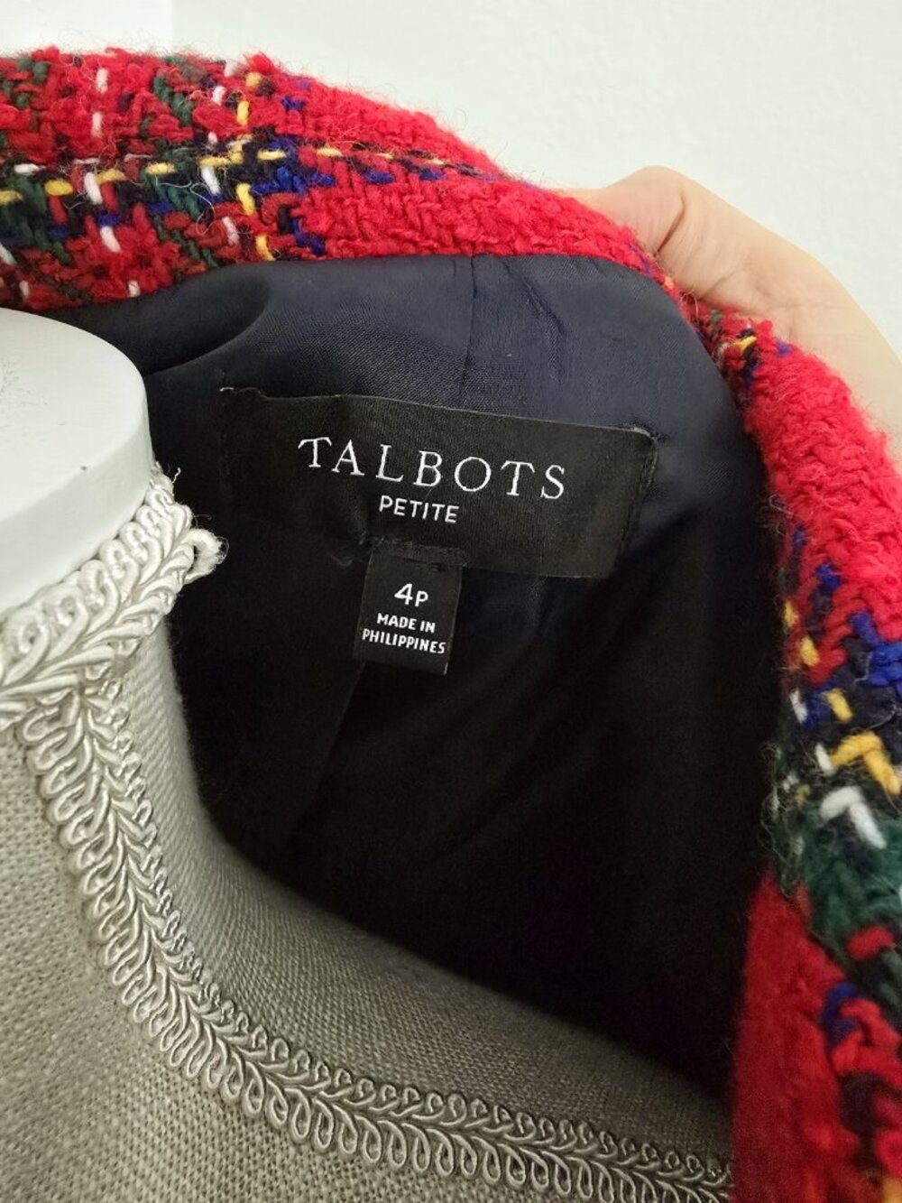 Talbots Plaid Red Holiday Wool Blend Christmas Blazer Jacket Small 4 P Petite - Picture 7 of 12